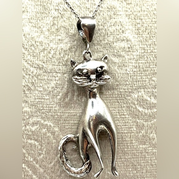 Cat with fish Pendant Adorable cat /kitten necklace Large Oversized Cat 18” - Picture 6 of 12